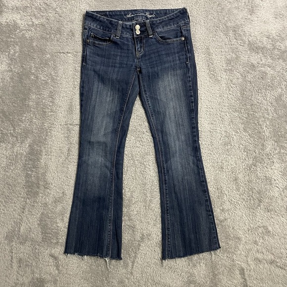 American Eagle Stretch Artist Jeans Womens Size 0 Short Low Rise Dark Wash Pants - Picture 1 of 8